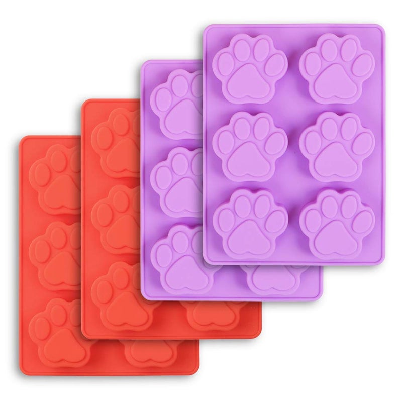 Cozihom Puppy Dog Paw Silicone Molds, Food Grade, for Chocolate, Candy, Pudding, Jelly, Dog Treats. 4 Pcs - Image 1
